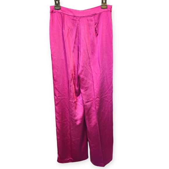 NWT House of Harlow 1960 Magenta High Waist Wide Leg Sateen Trouser Pant - Picture 3 of 12